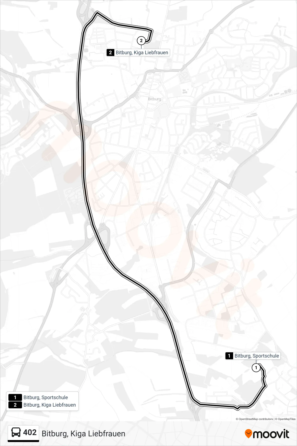 402 bus Line (Bitburg, Kiga Liebfrauen) route and stops on a map