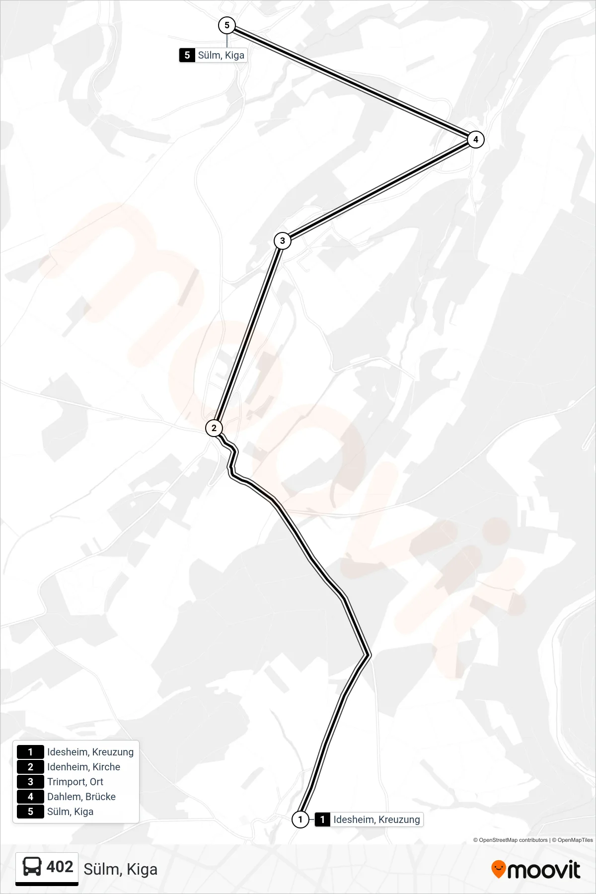 402 bus Line (Sülm, Kiga) route and stops on a map