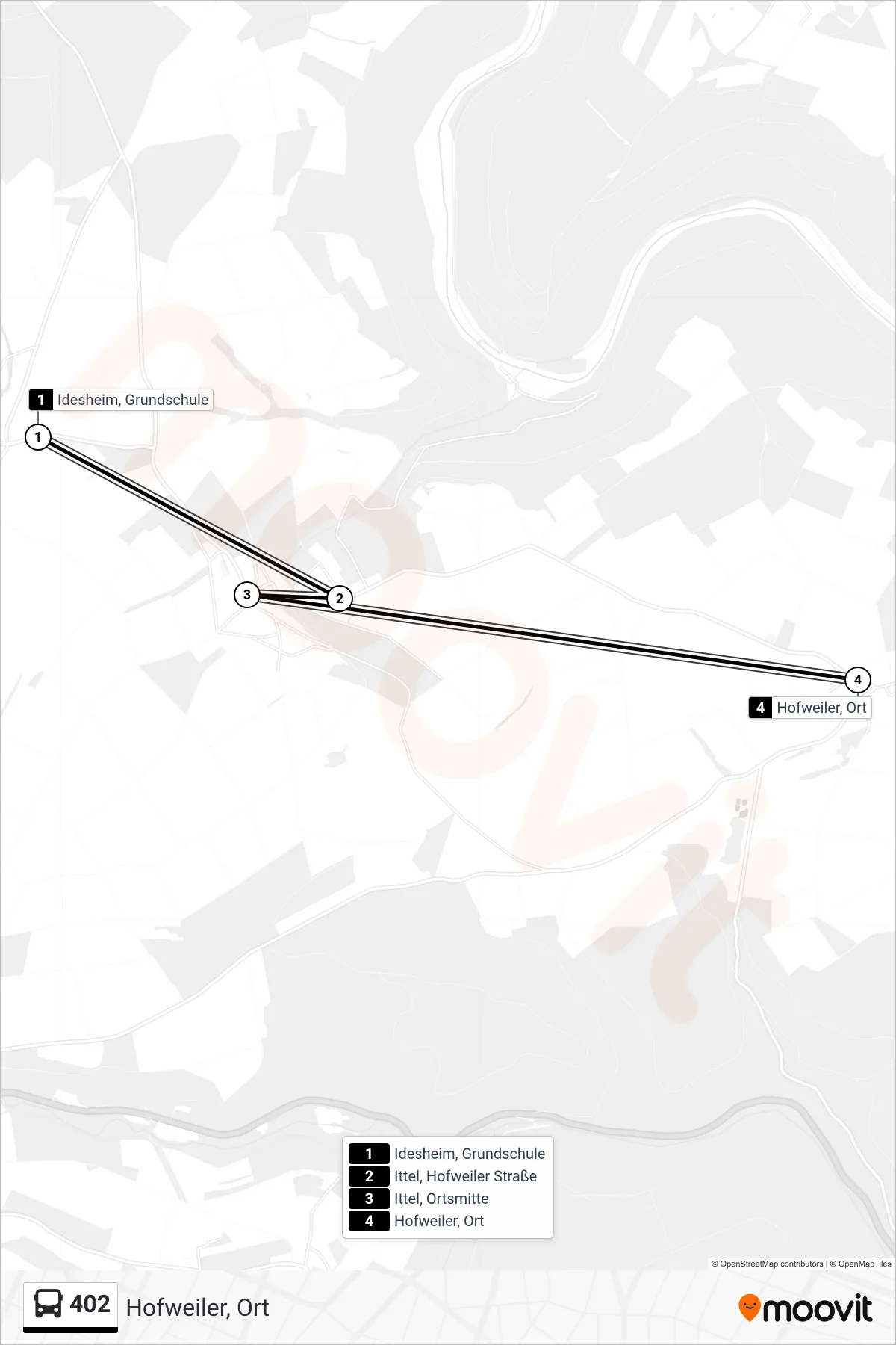402 bus Line (Hofweiler, Ort) route and stops on a map