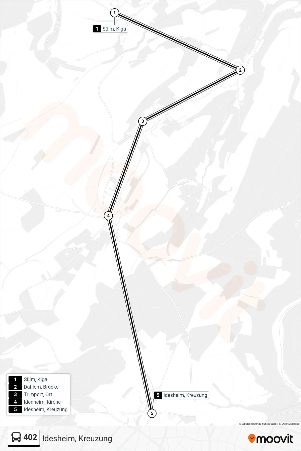 402 bus Line (Idesheim, Kreuzung) route and stops on a map