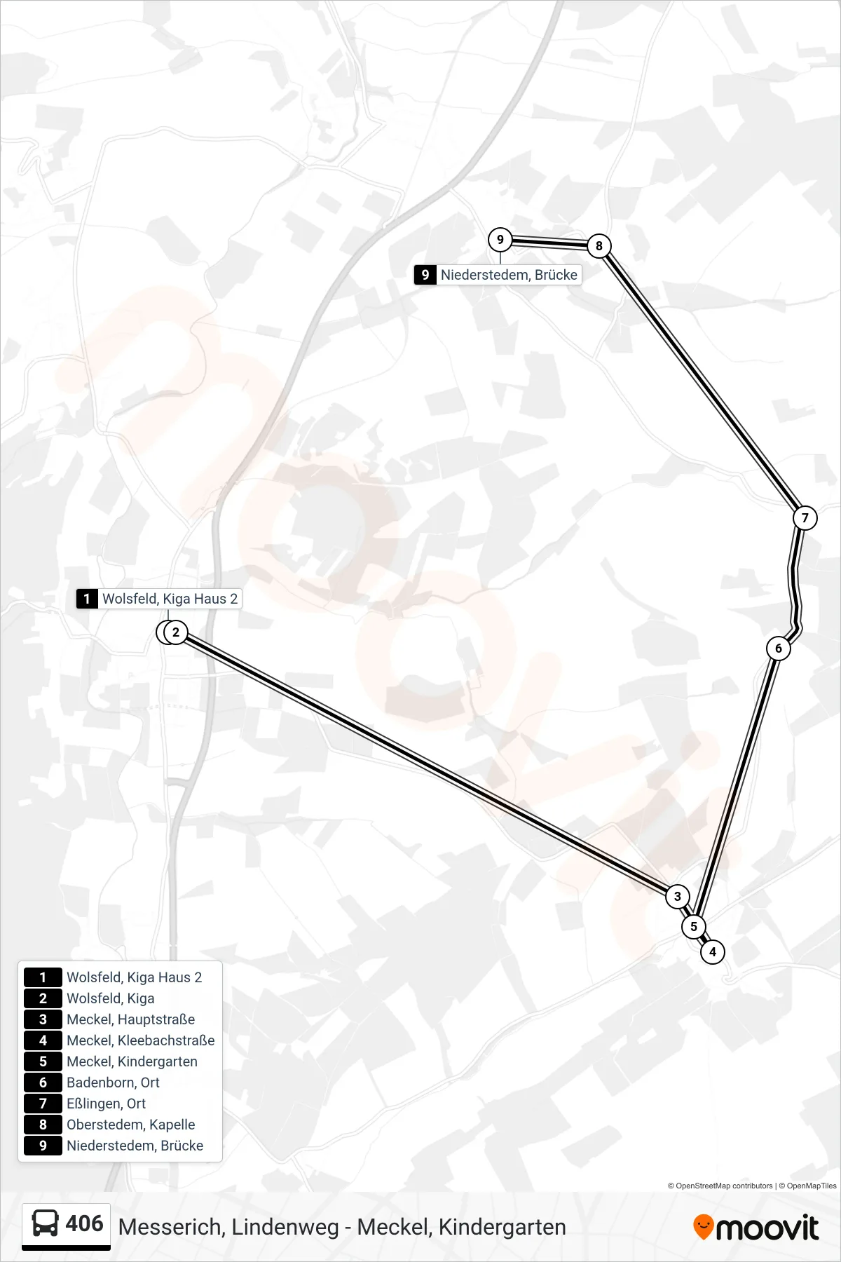 406 bus Line (Niederstedem, Brücke) route and stops on a map