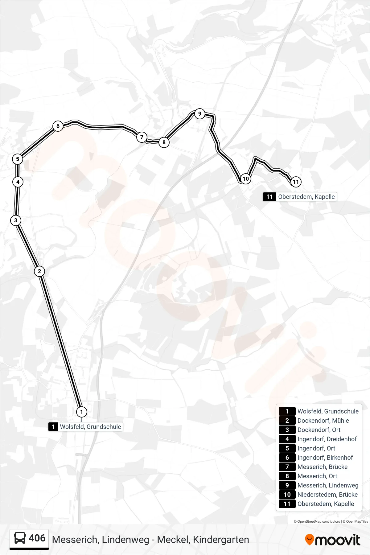 406 bus Line (Oberstedem, Kapelle) route and stops on a map