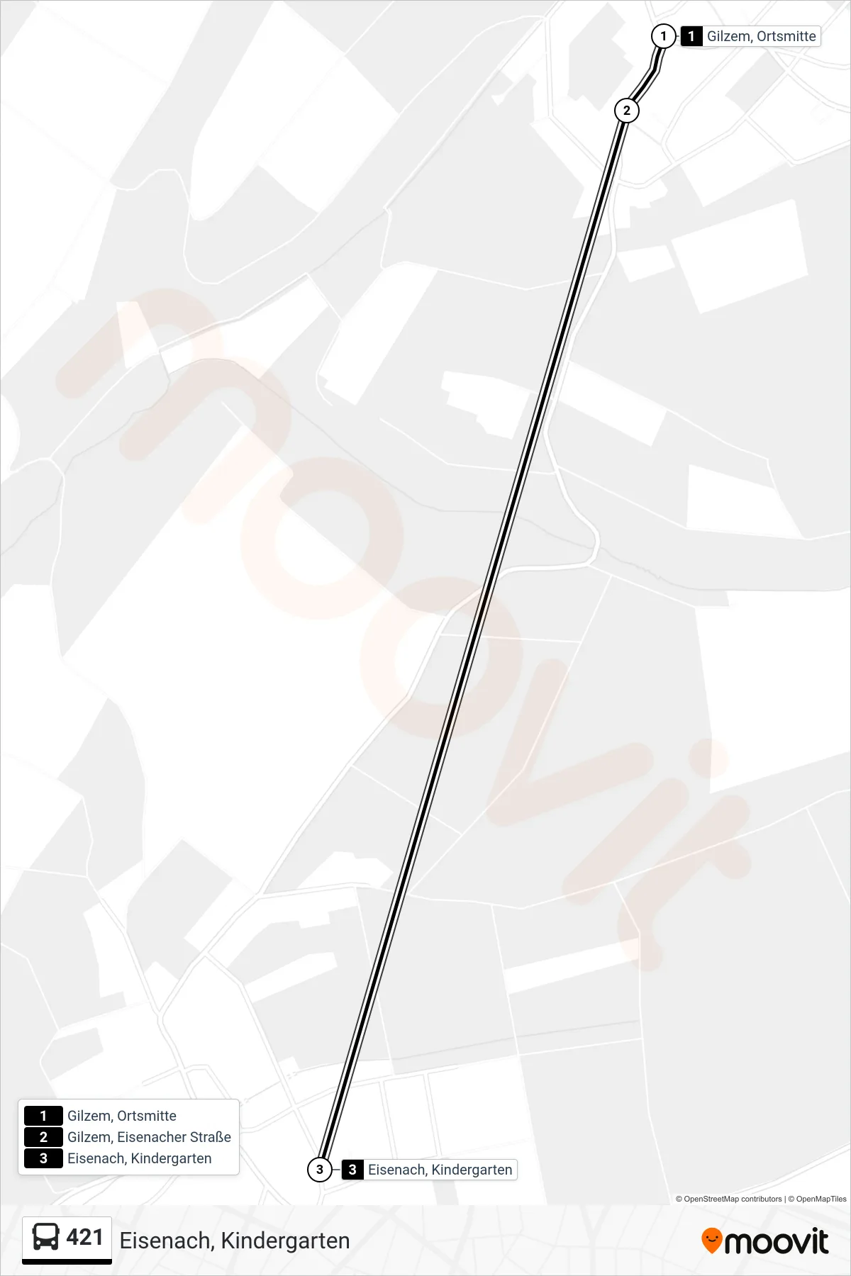 421 bus Line (Eisenach, Kindergarten) route and stops on a map