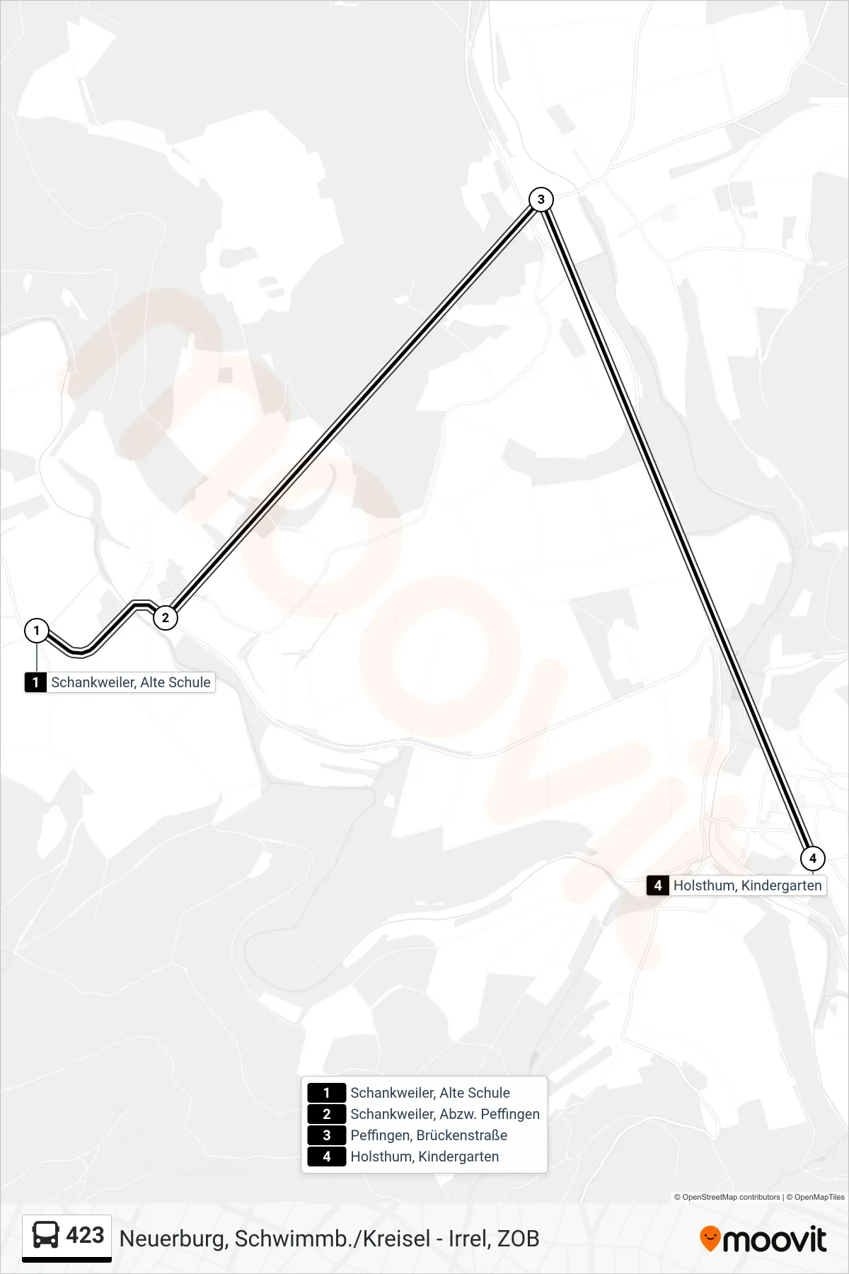 423 bus Line (Holsthum, Kindergarten) route and stops on a map