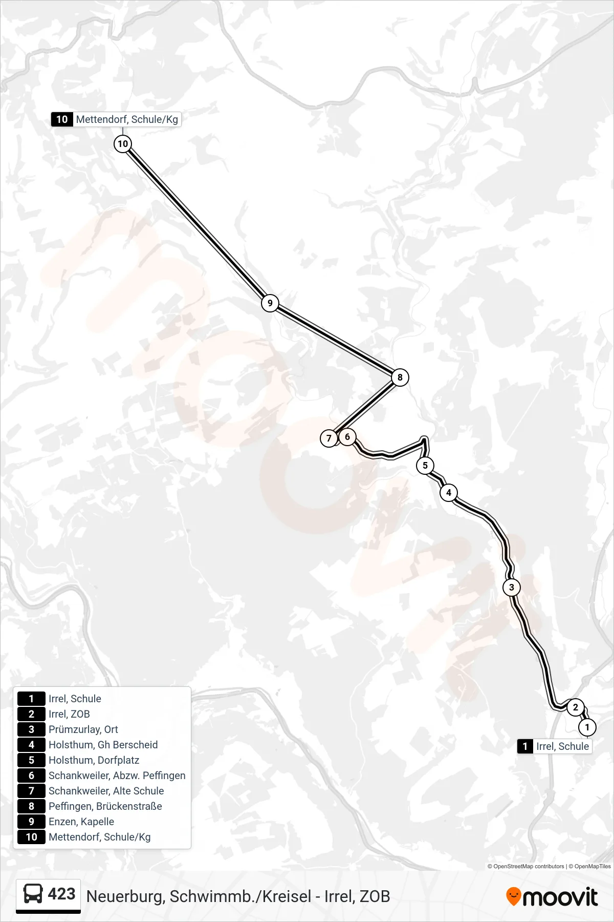 423 bus Line (Mettendorf, Schule/Kg) route and stops on a map