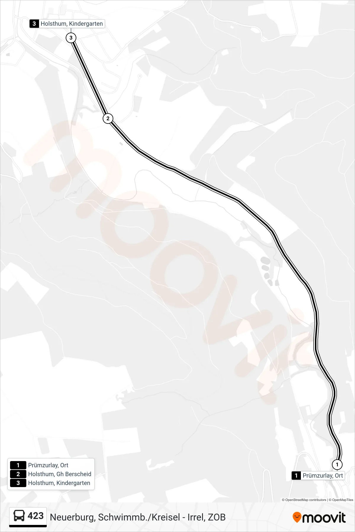 Linie 423 (Bus) Richtung Holsthum, Kindergarten: Route und Haltestellen auf der Karte
