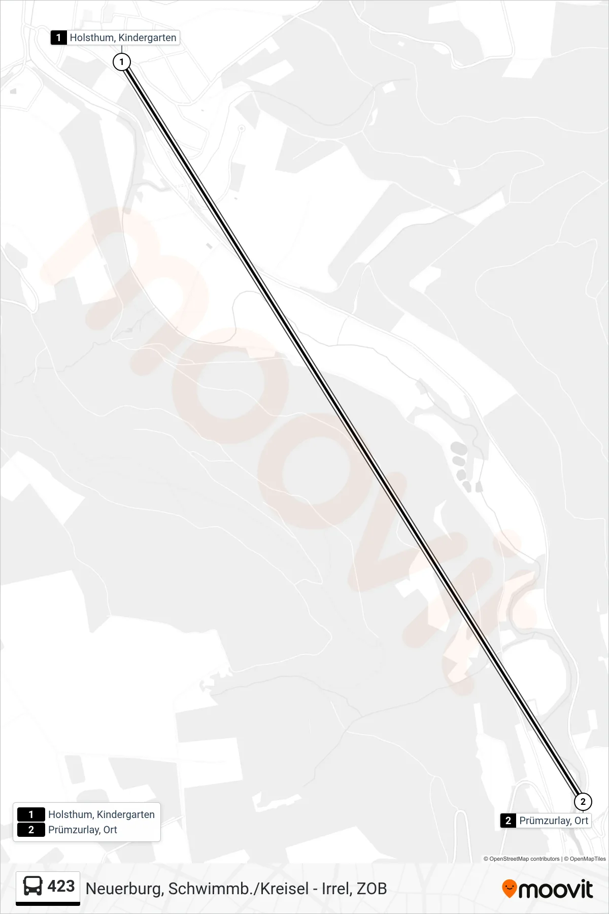 423 bus Line (Prümzurlay, Ort) route and stops on a map