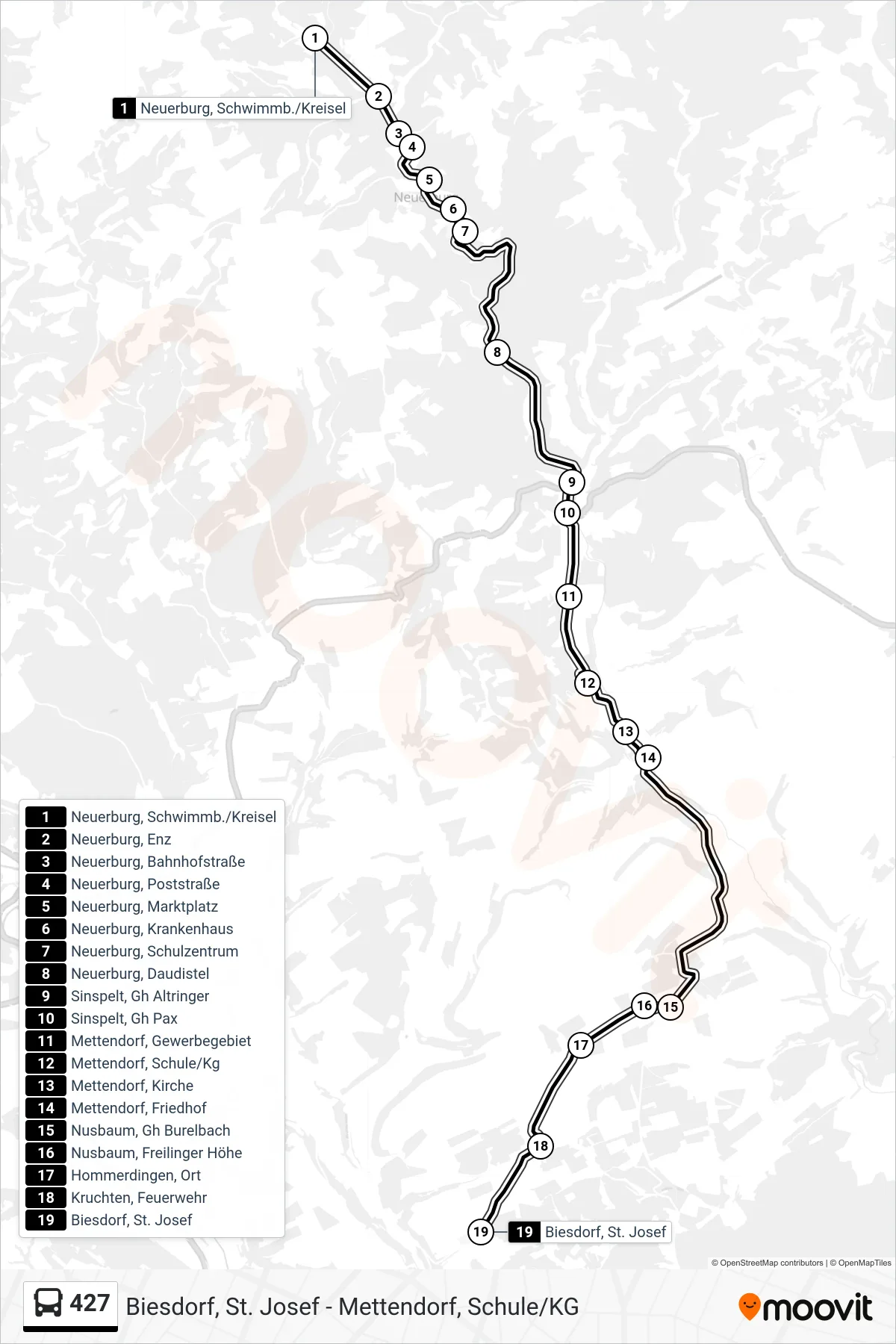 427 bus Line (Biesdorf, St. Josef) route and stops on a map