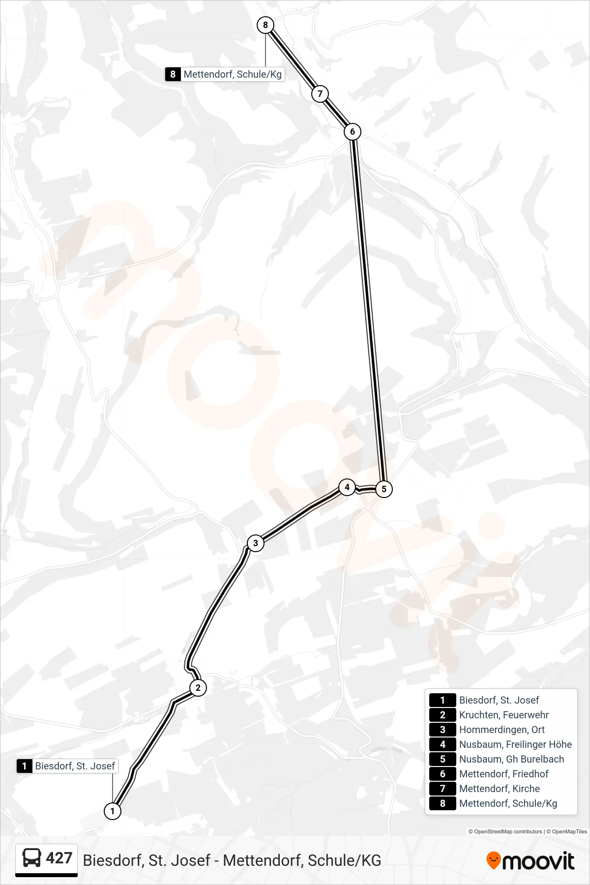 Linie 427 (Bus) Richtung Mettendorf, Schule/Kg: Route und Haltestellen auf der Karte