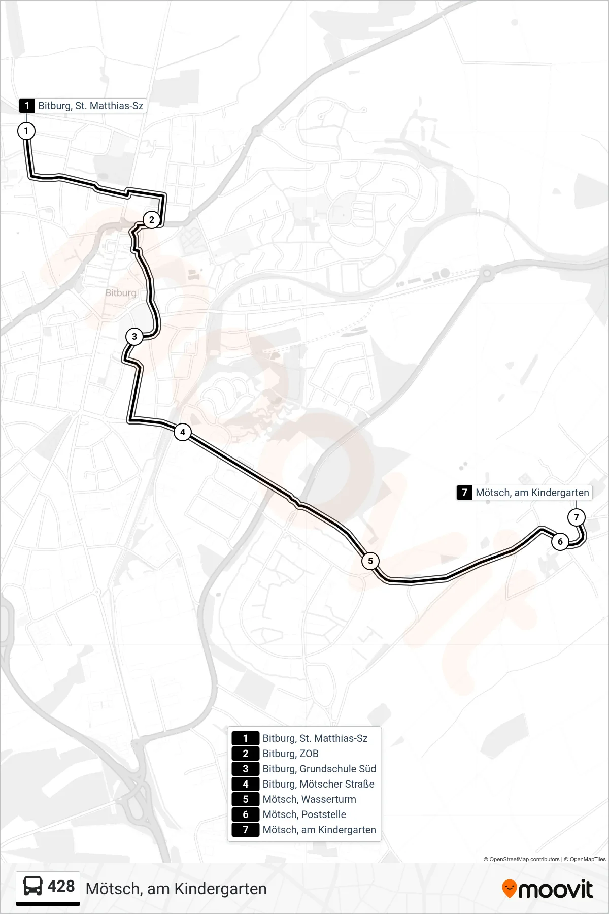 428 bus Line (Mötsch, am Kindergarten) route and stops on a map