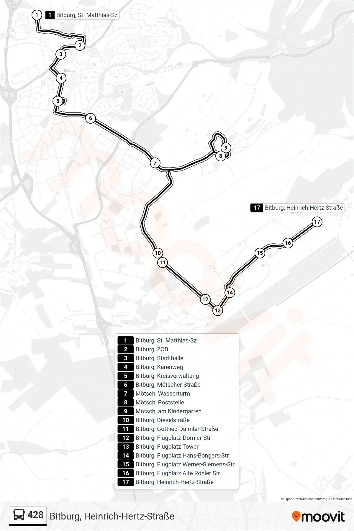 428 bus Line (Bitburg, Heinrich-Hertz-Straße) route and stops on a map