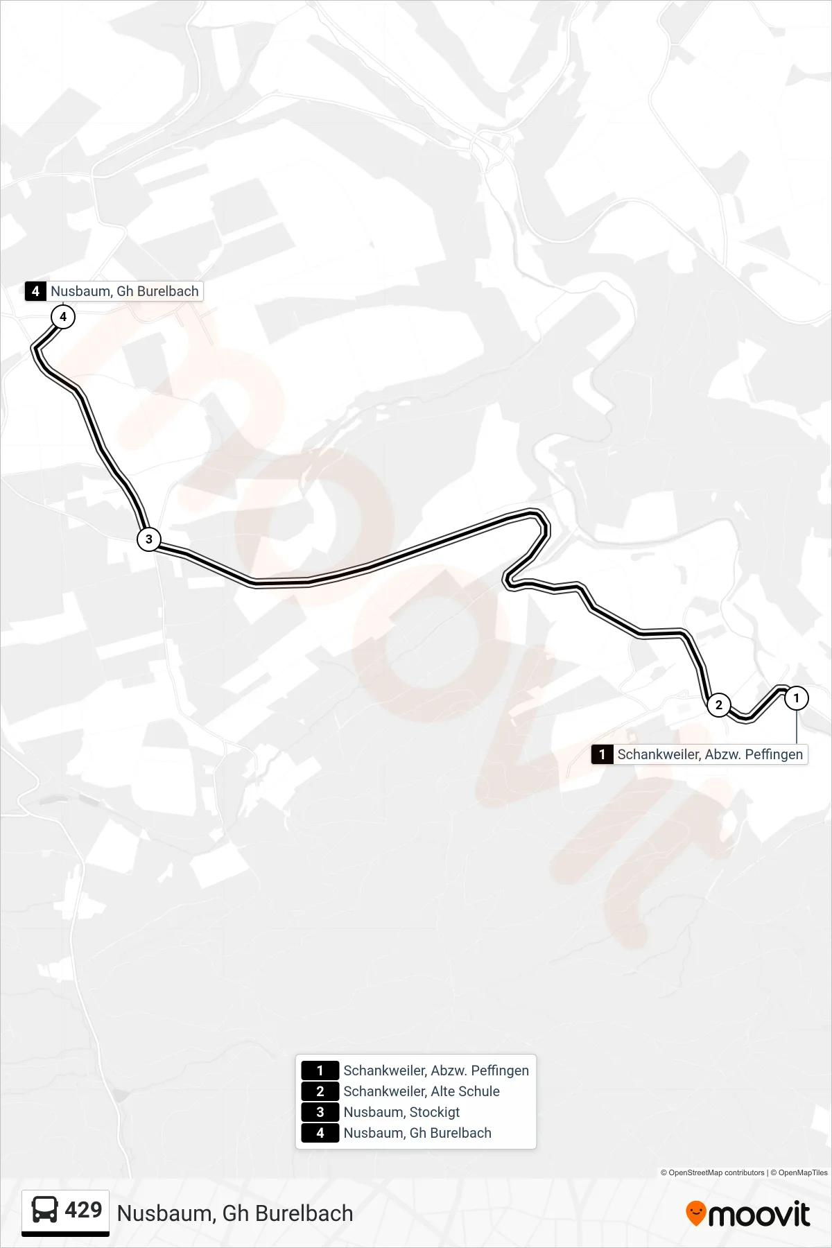 429 bus Line (Nusbaum, Gh Burelbach) route and stops on a map