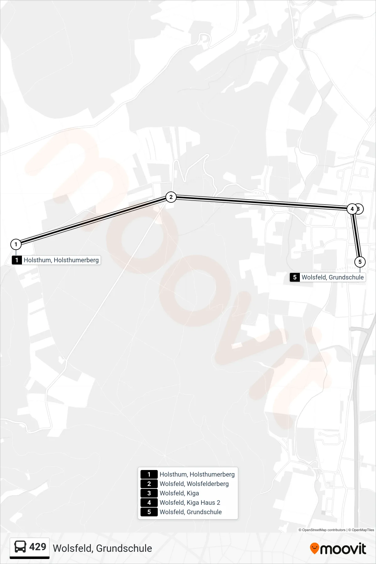 429 bus Line (Wolsfeld, Grundschule) route and stops on a map
