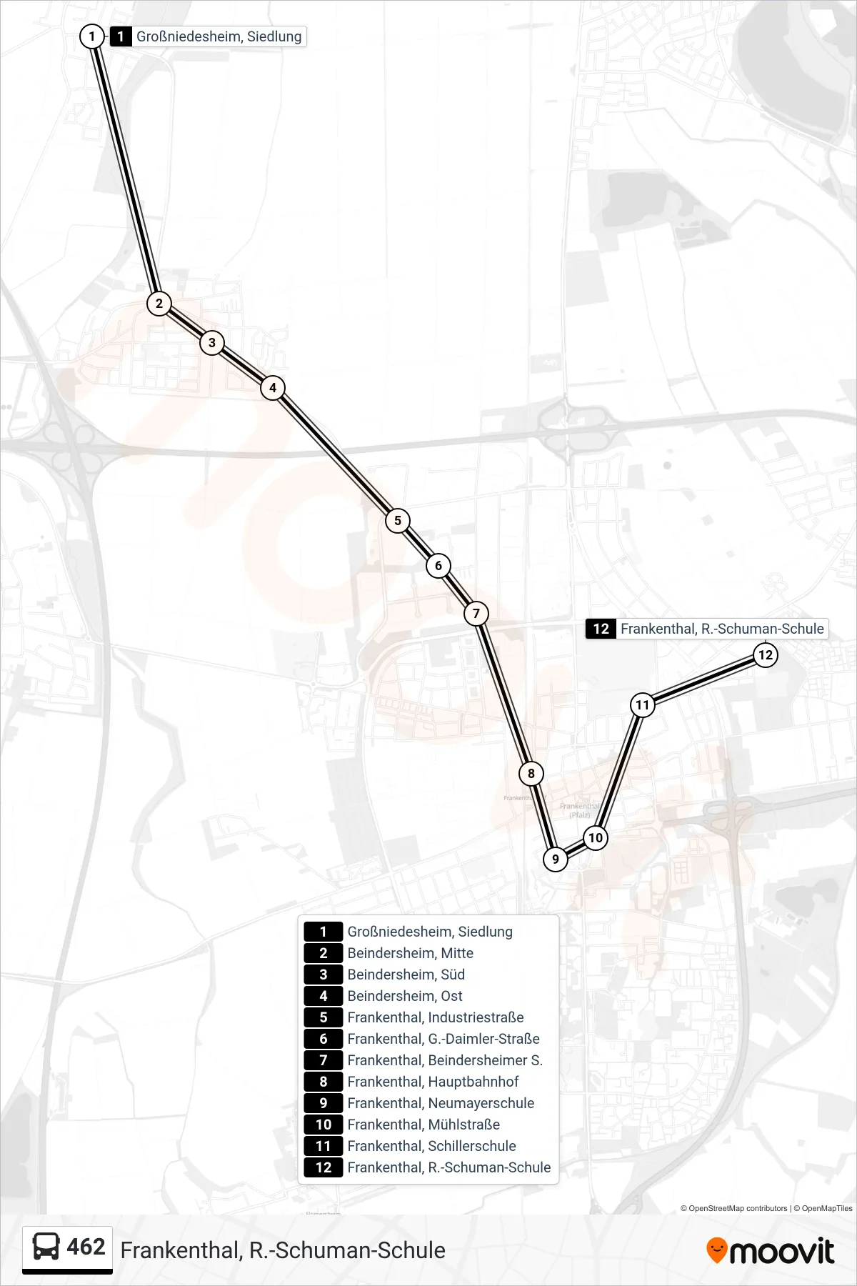 462 bus Line (Frankenthal, R.-Schuman-Schule) route and stops on a map