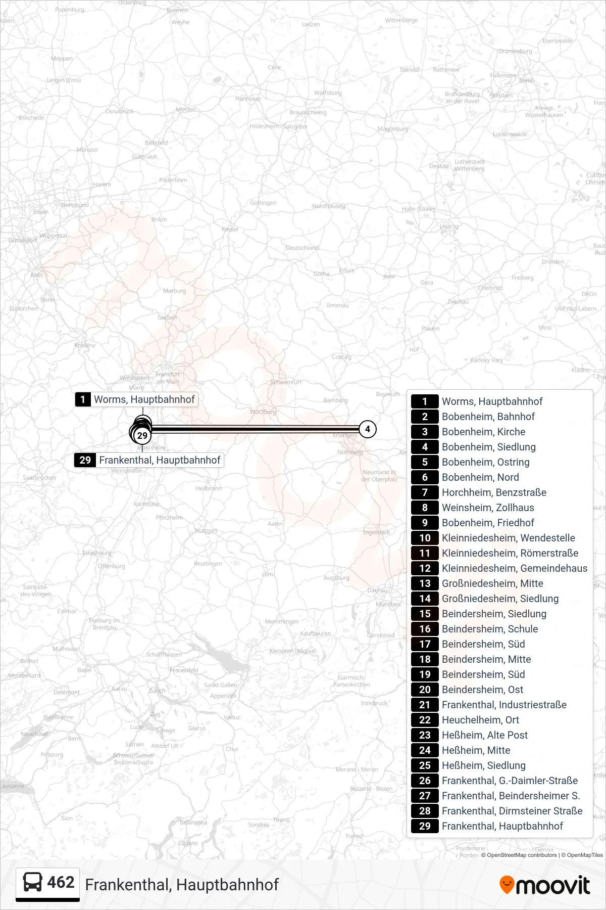 462 bus Line (Frankenthal, Hauptbahnhof) route and stops on a map