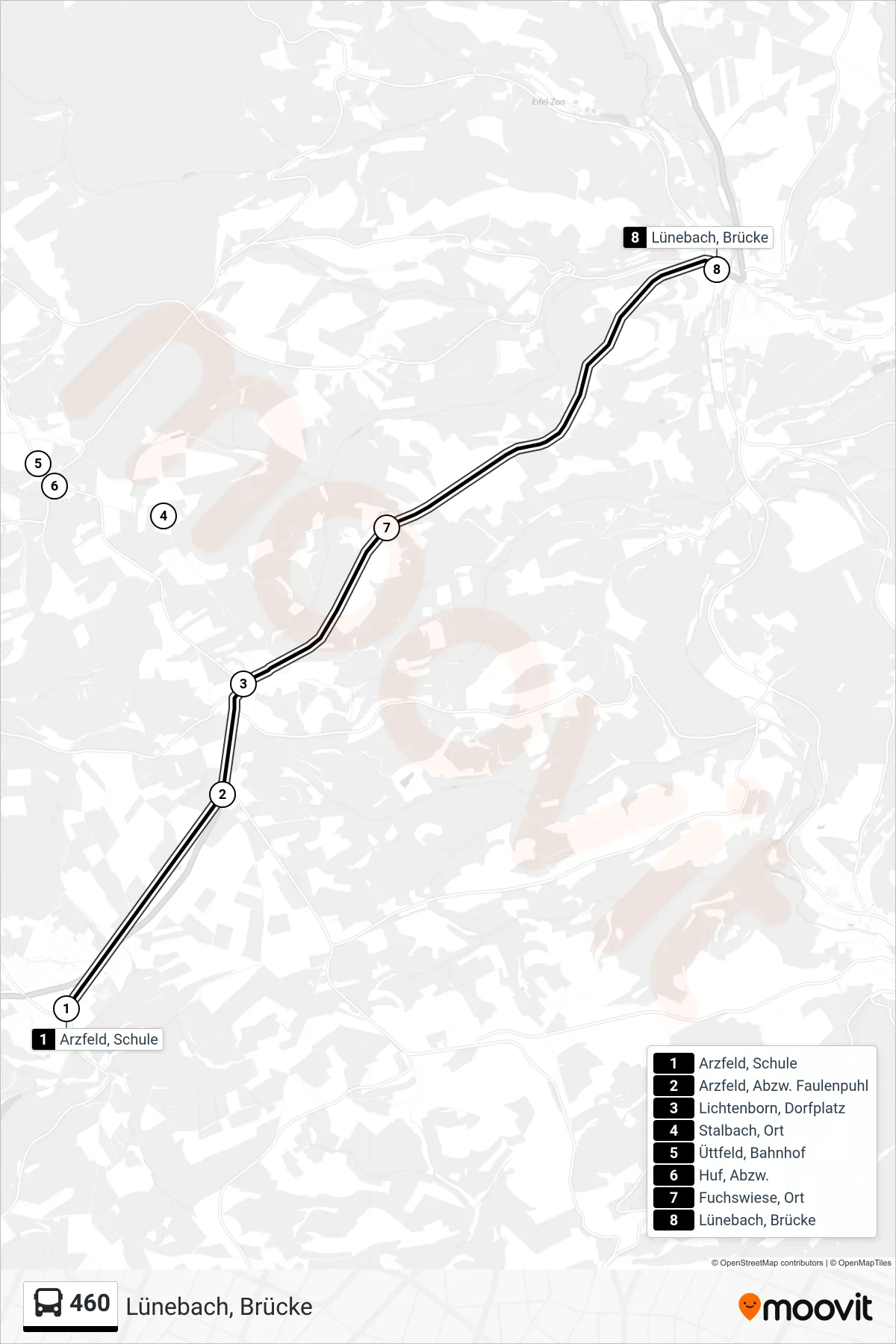 460 bus Line (Lünebach, Brücke) route and stops on a map