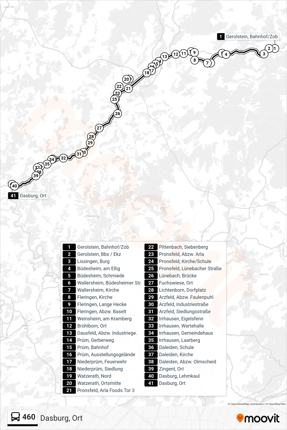 Linie 460 (Bus) Richtung Dasburg, Ort: Route und Haltestellen auf der Karte