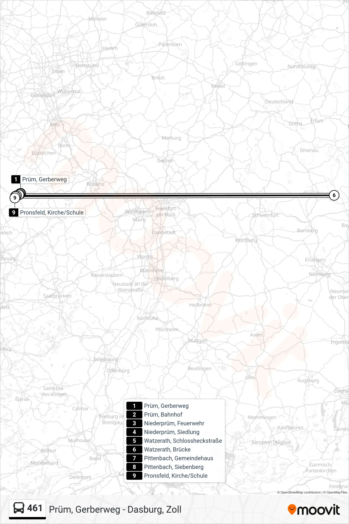 461 bus Line (Pronsfeld, Kirche/Schule) route and stops on a map