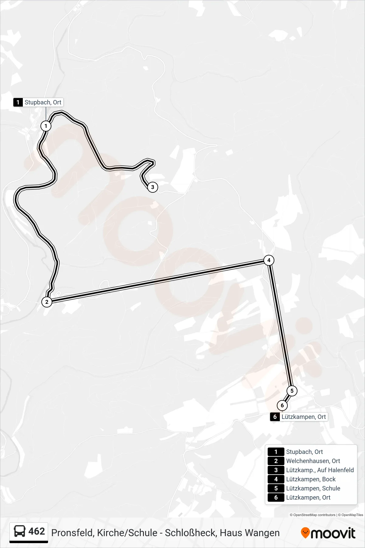 462 bus Line (Lützkampen, Ort) route and stops on a map