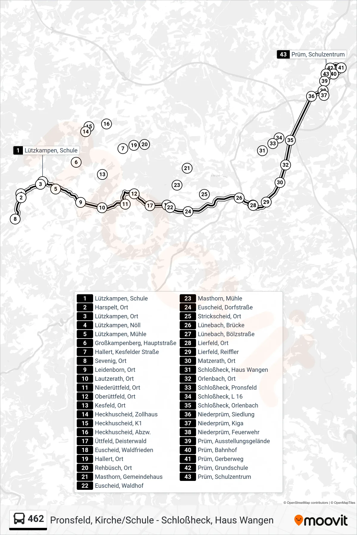 Linie 462 (Bus) Richtung Prüm, Schulzentrum: Route und Haltestellen auf der Karte