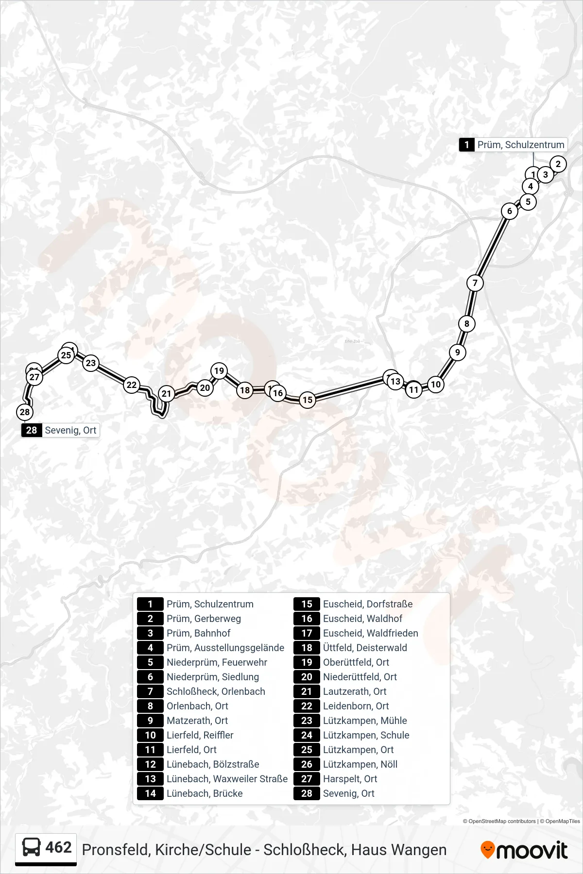462 bus Line (Sevenig, Ort) route and stops on a map