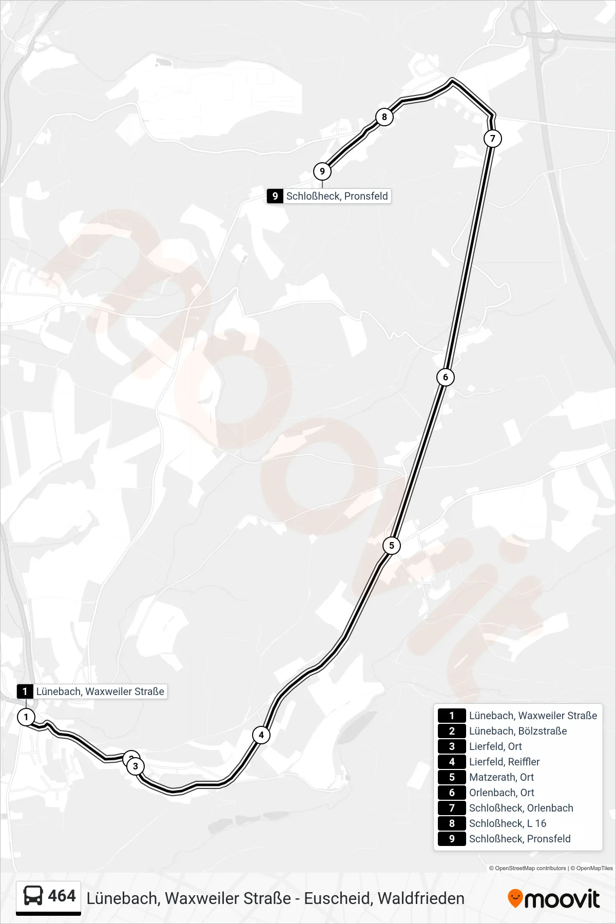 464 bus Line (Schloßheck, Pronsfeld) route and stops on a map