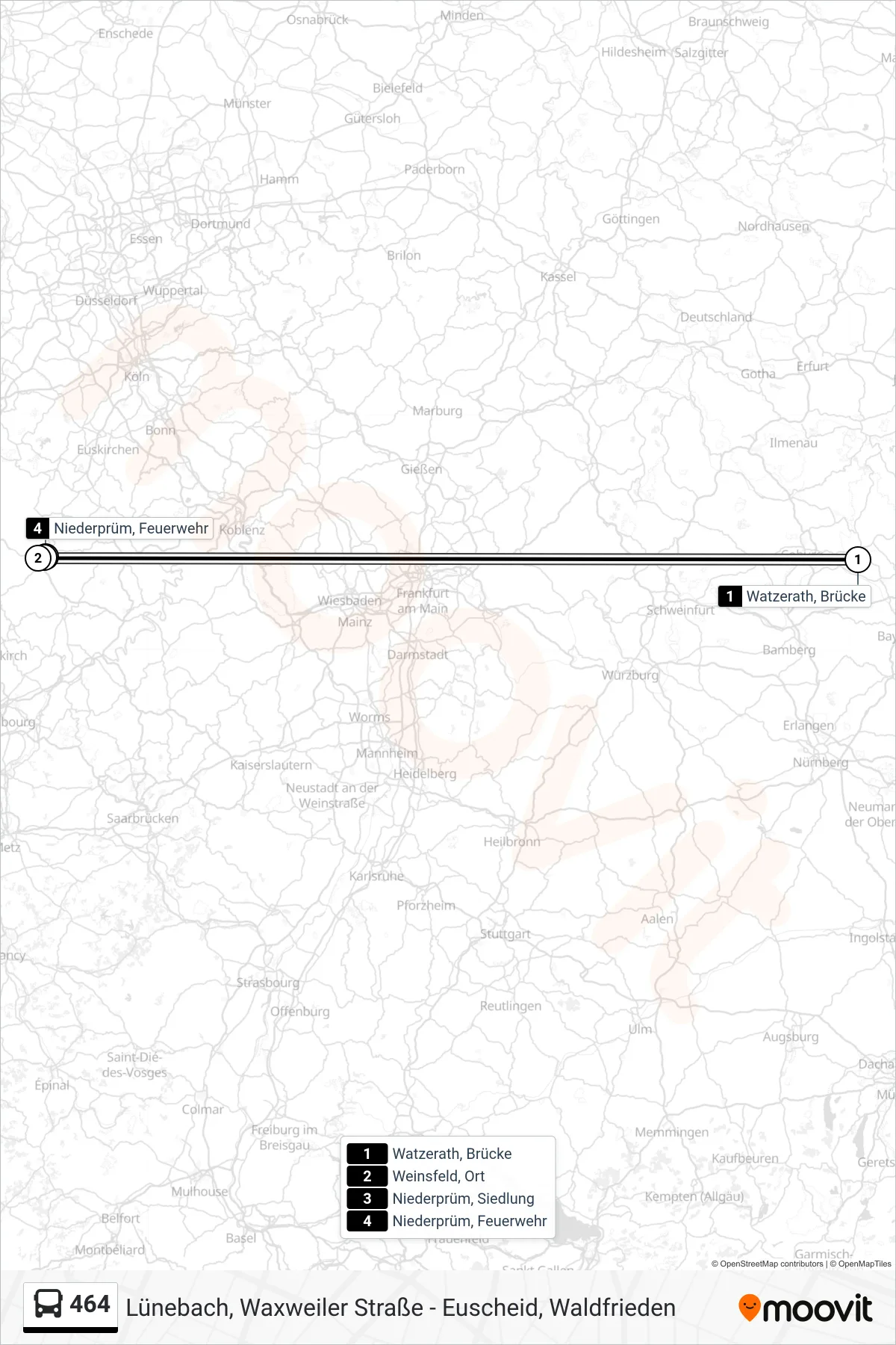 464 bus Line (Niederprüm, Feuerwehr) route and stops on a map
