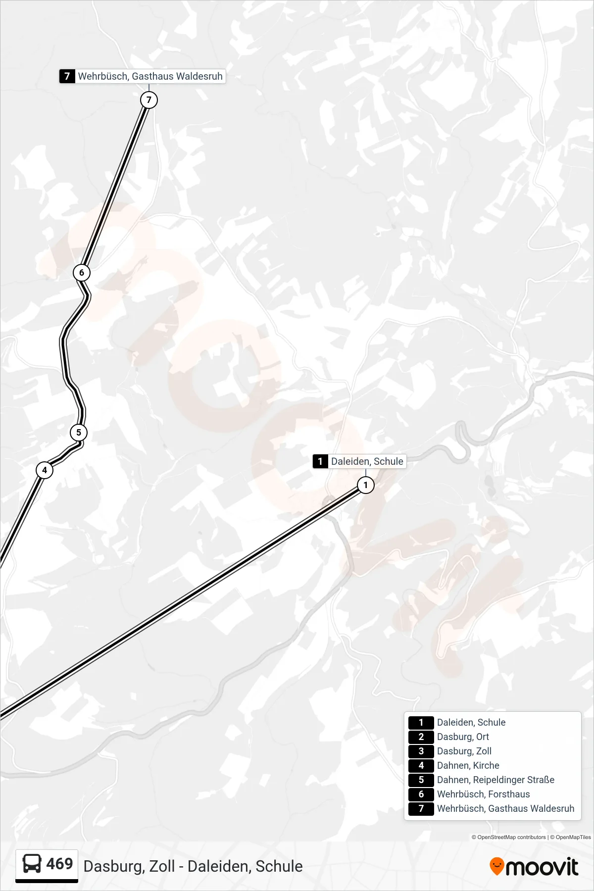 Linie 469 (Bus) Richtung Wehrbüsch, Gasthaus Waldesruh: Route und Haltestellen auf der Karte