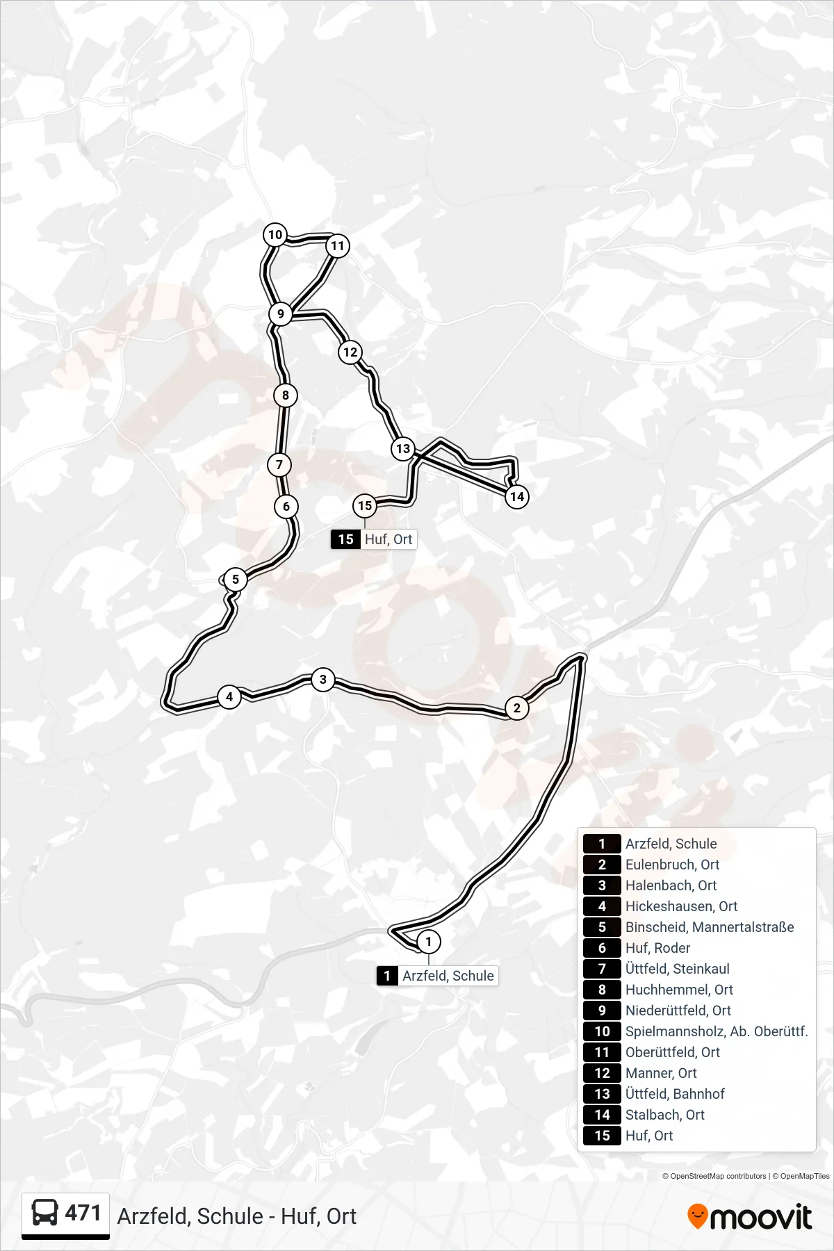 471 bus Line (Huf, Ort) route and stops on a map