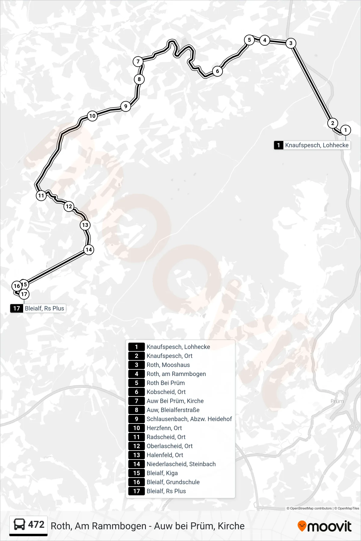 472 bus Line (Bleialf, Rs Plus) route and stops on a map