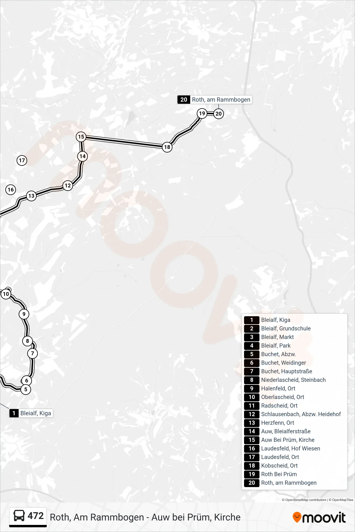 472 bus Line (Roth, am Rammbogen) route and stops on a map