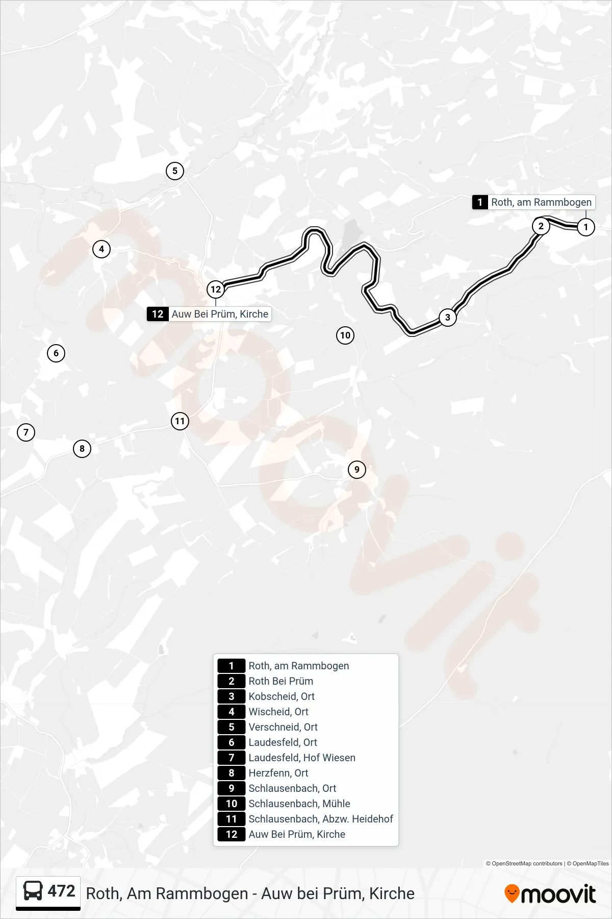 472 bus Line (Auw Bei Prüm, Kirche) route and stops on a map