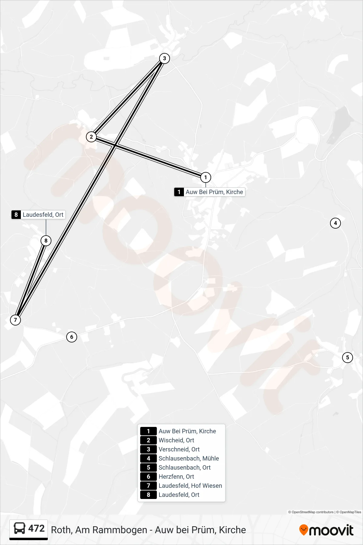 472 bus Line (Laudesfeld, Ort) route and stops on a map
