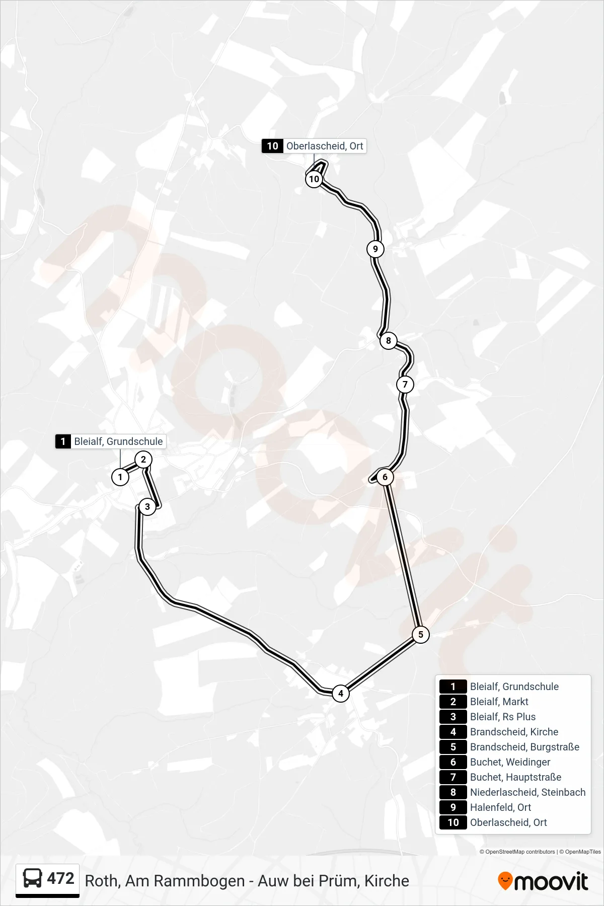 472 bus Line (Oberlascheid, Ort) route and stops on a map