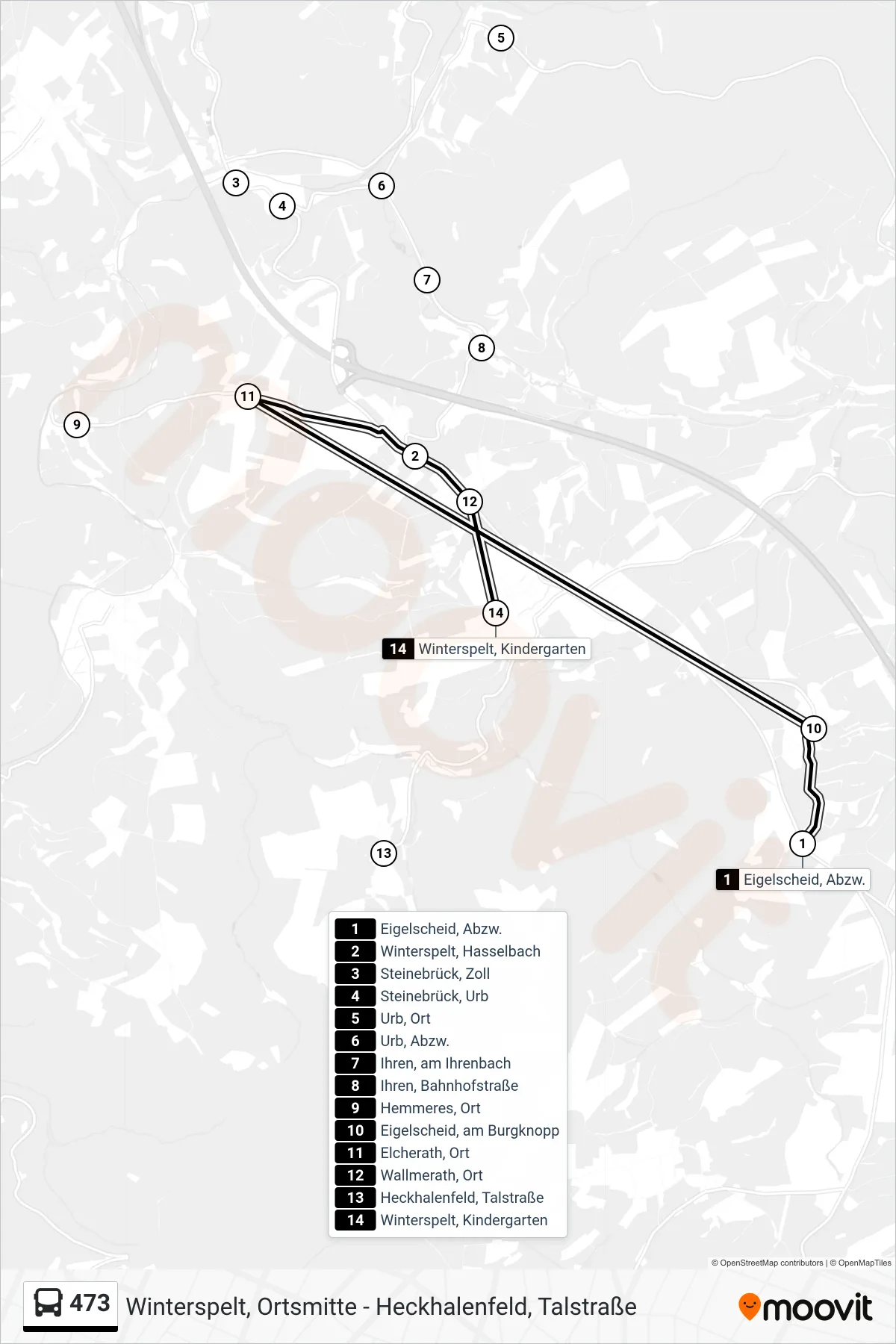 473 bus Line (Winterspelt, Kindergarten) route and stops on a map