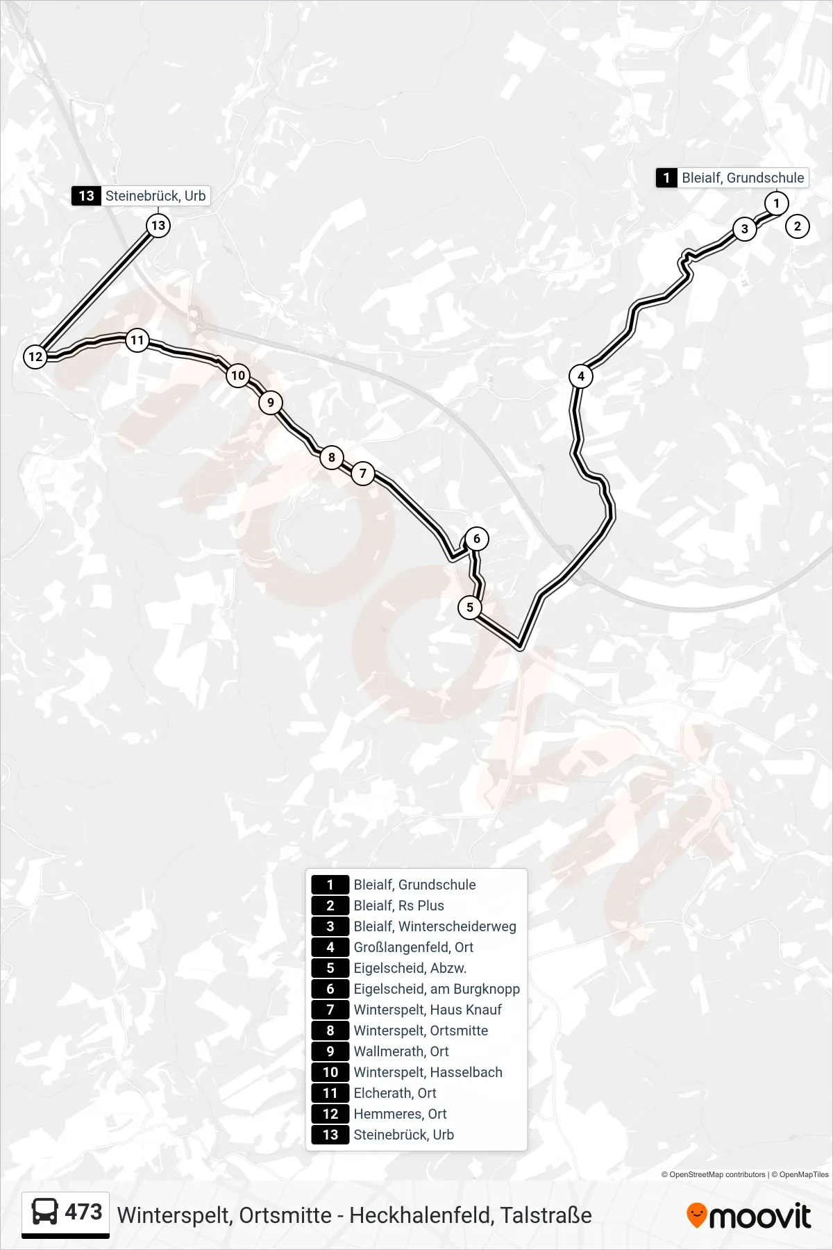 473 bus Line (Steinebrück, Urb) route and stops on a map