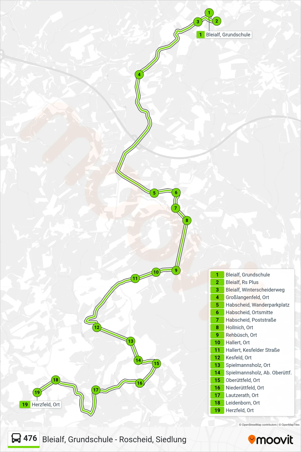 476 bus Line (Herzfeld, Ort) route and stops on a map