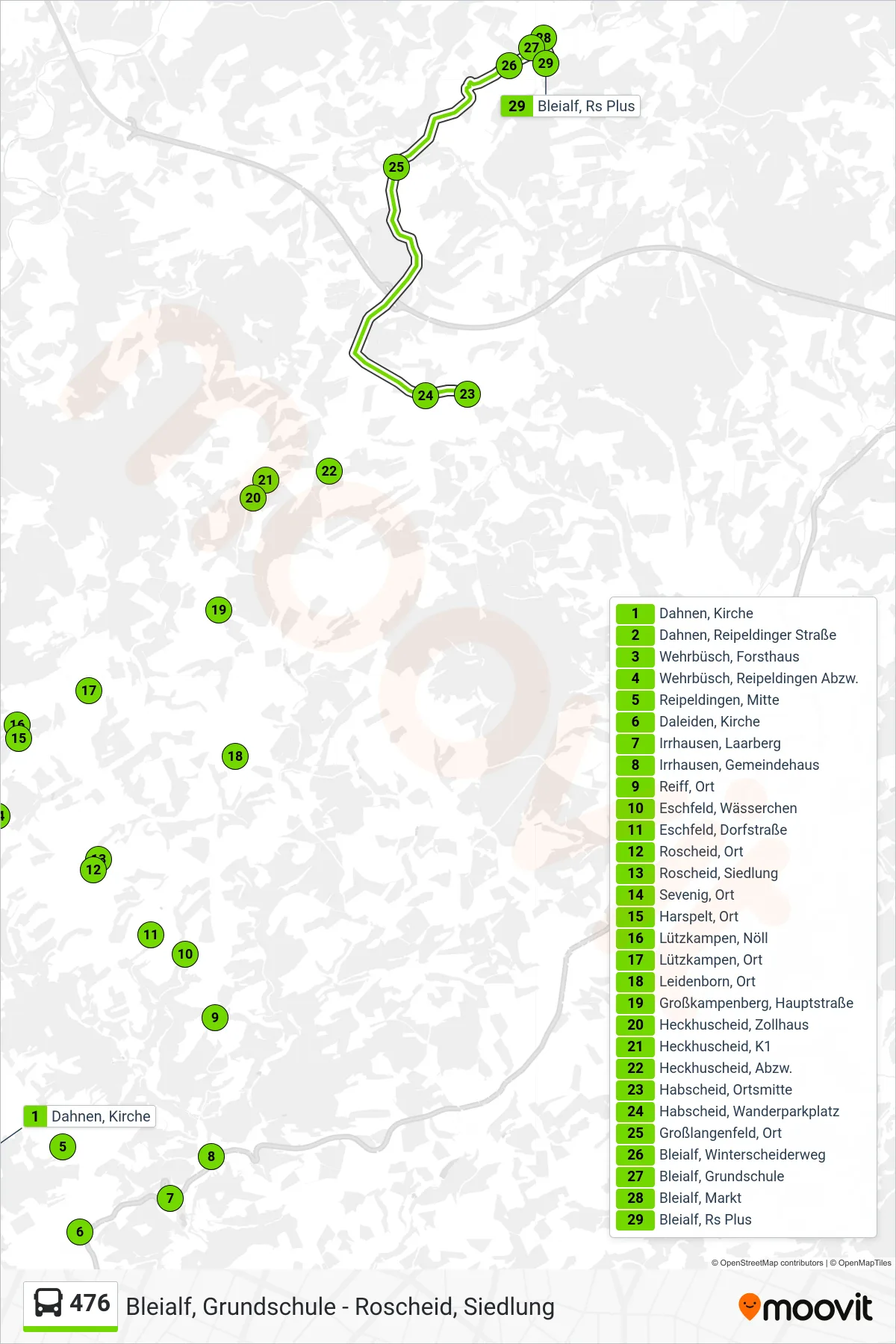 476 bus Line (Bleialf, Rs Plus) route and stops on a map