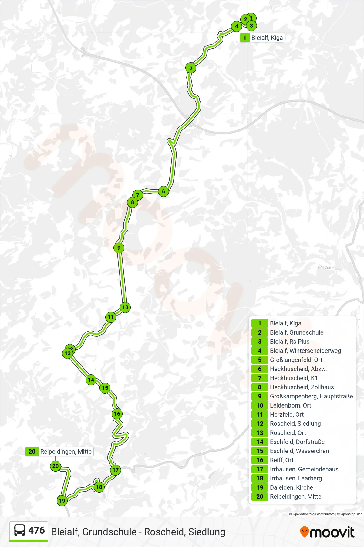 476 bus Line (Reipeldingen, Mitte) route and stops on a map