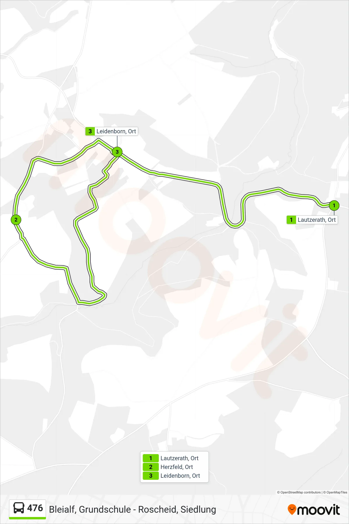 476 bus Line (Leidenborn, Ort) route and stops on a map