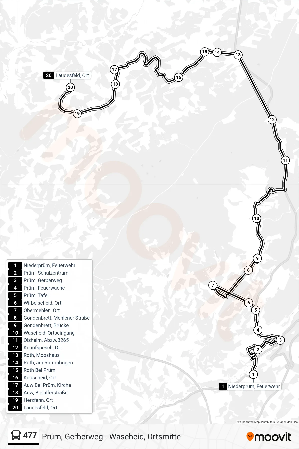 Linie 477 (Bus) Richtung Laudesfeld, Ort: Route und Haltestellen auf der Karte