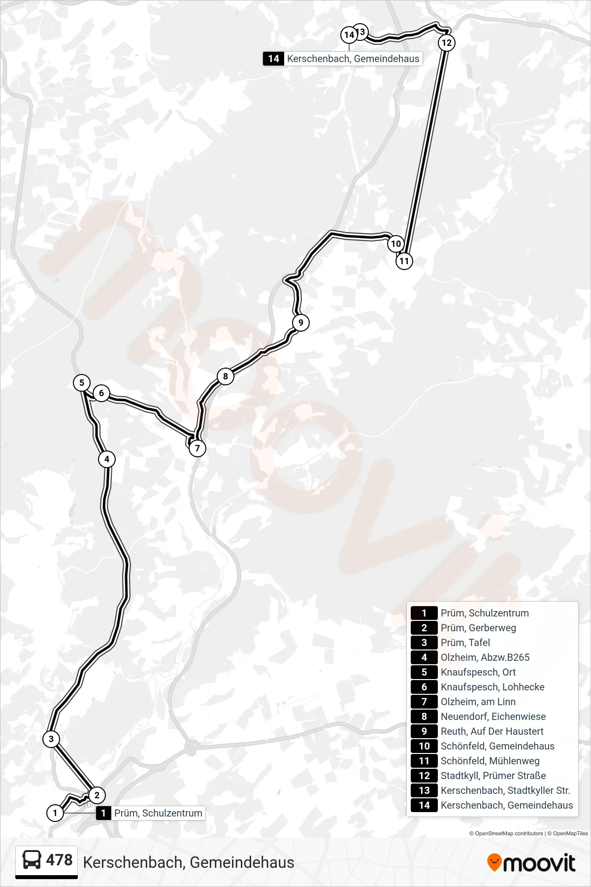 478 bus Line (Kerschenbach, Gemeindehaus) route and stops on a map