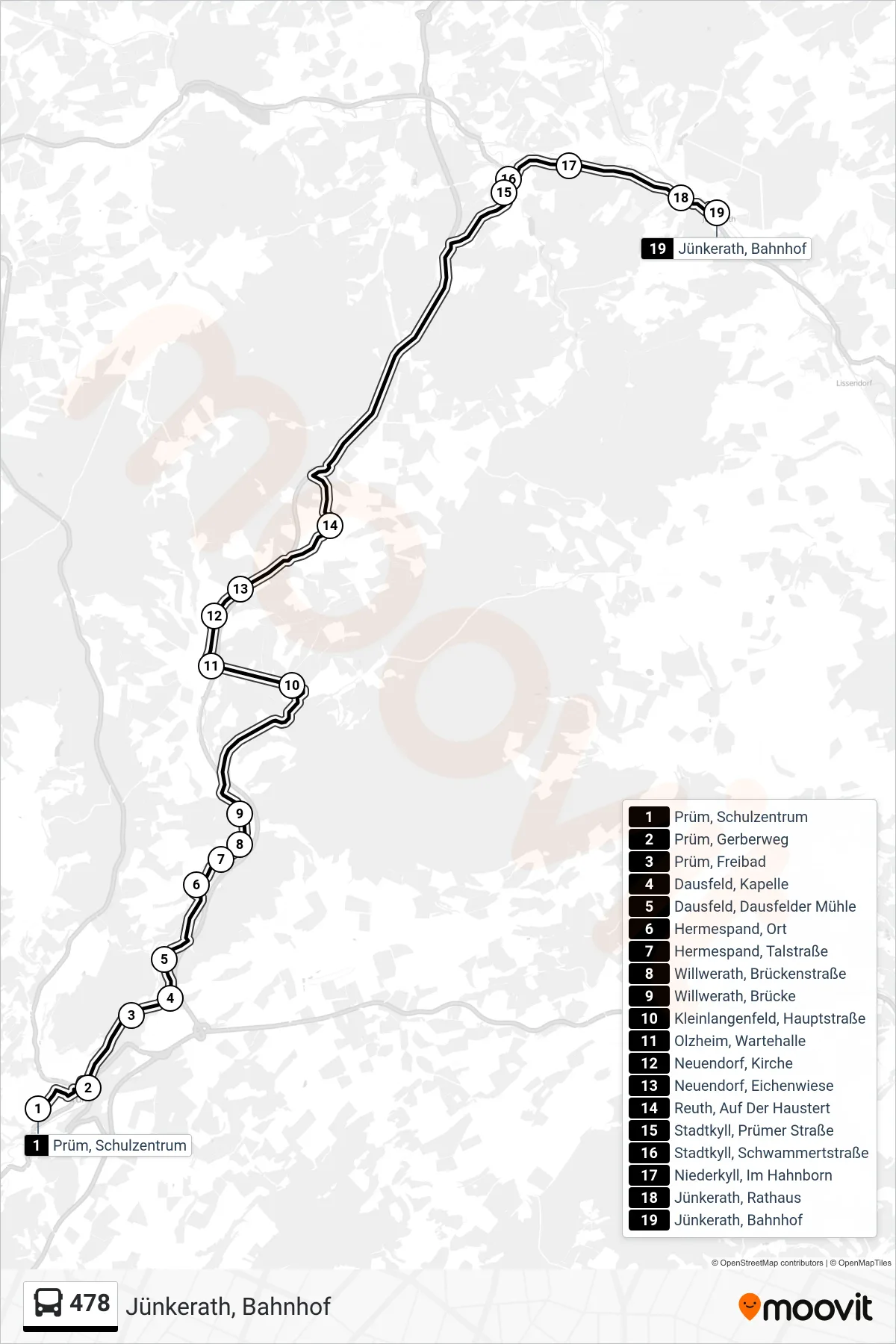 478 bus Line (Jünkerath, Bahnhof) route and stops on a map