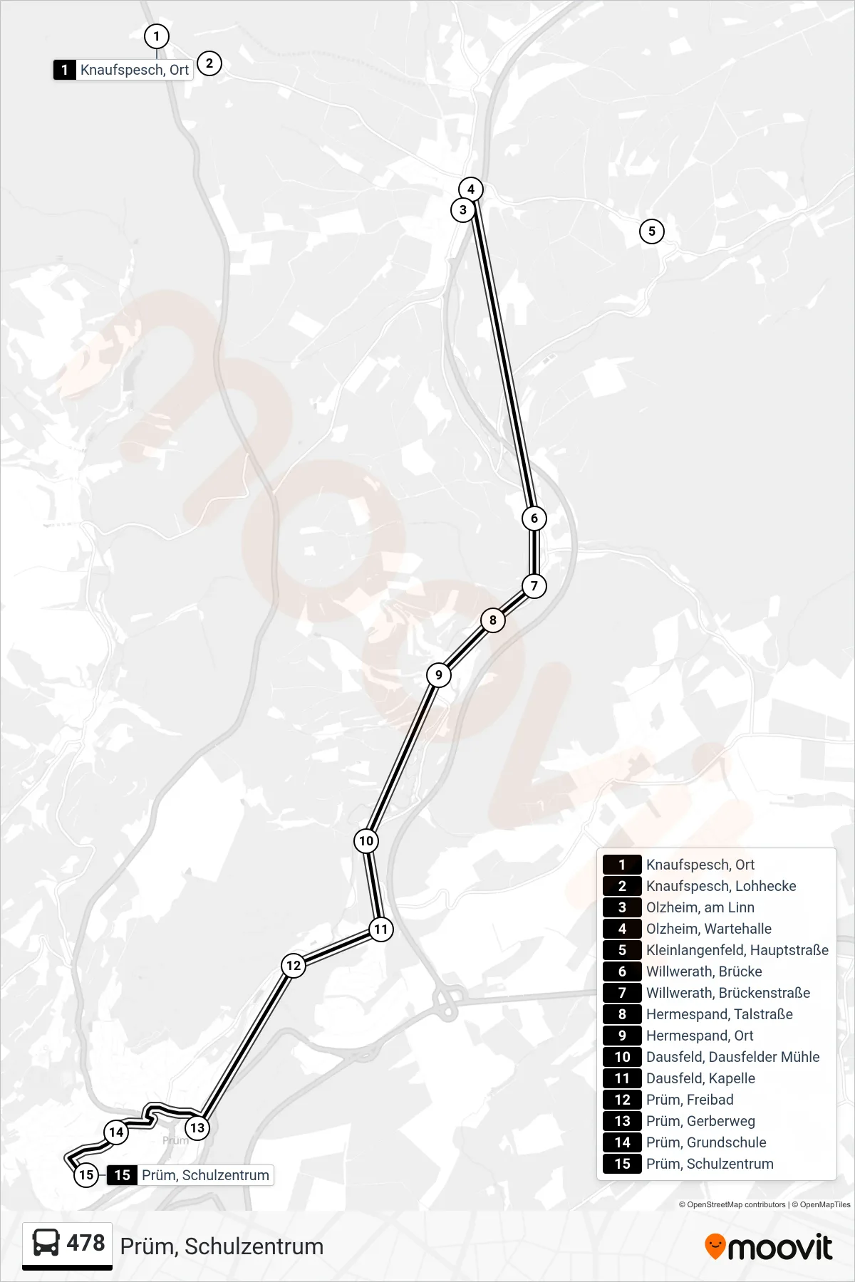 Linie 478 (Bus) Richtung Prüm, Schulzentrum: Route und Haltestellen auf der Karte