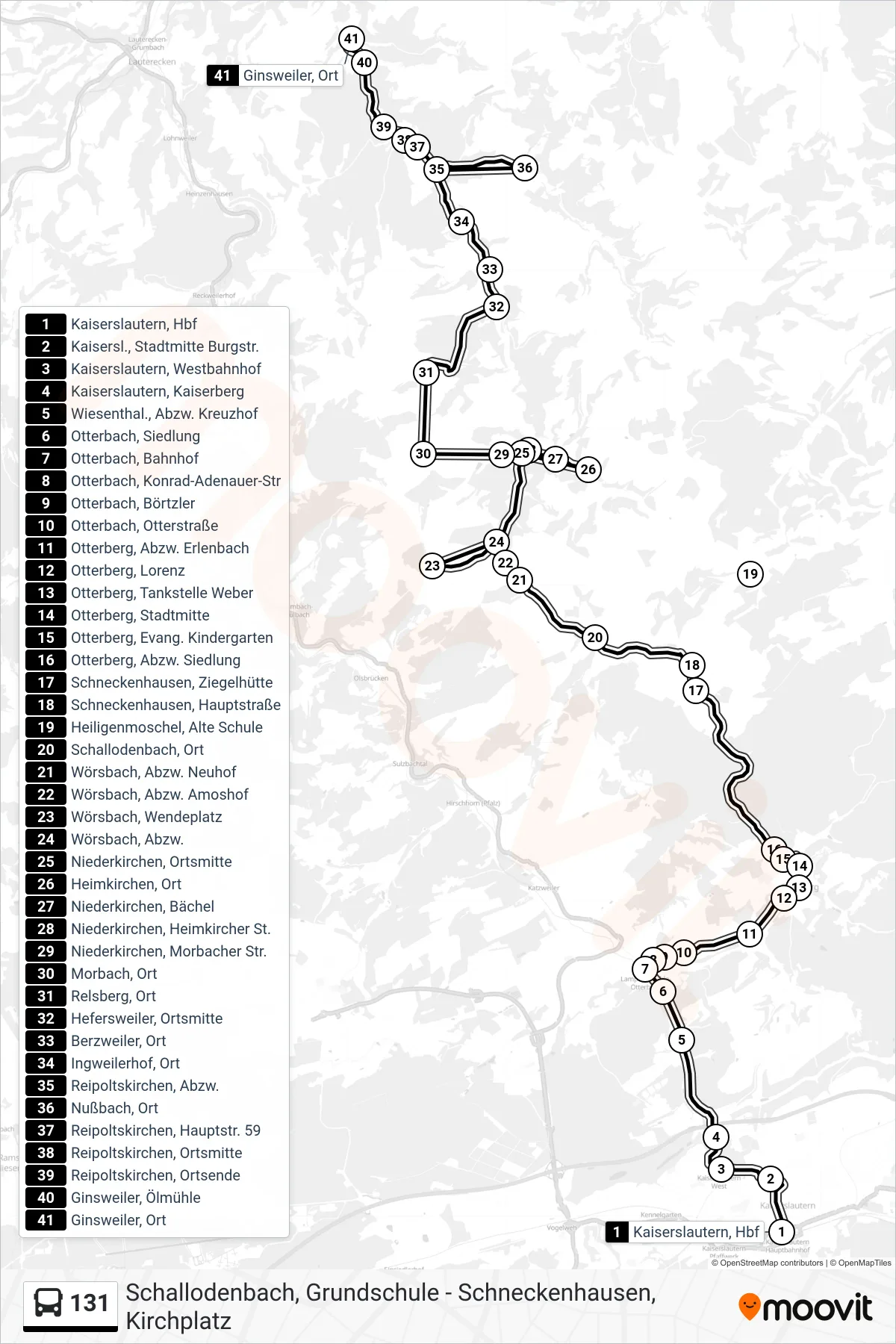 131 bus Line (Ginsweiler, Ort) route and stops on a map