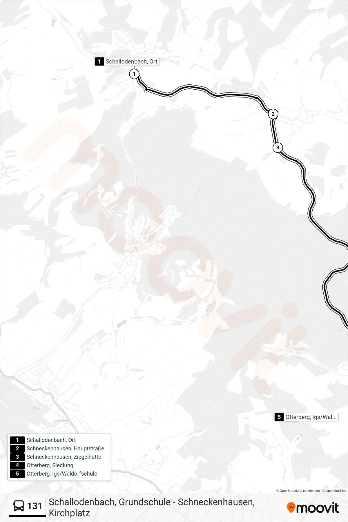 131 bus Line (Otterberg, Igs/Waldorfschule) route and stops on a map