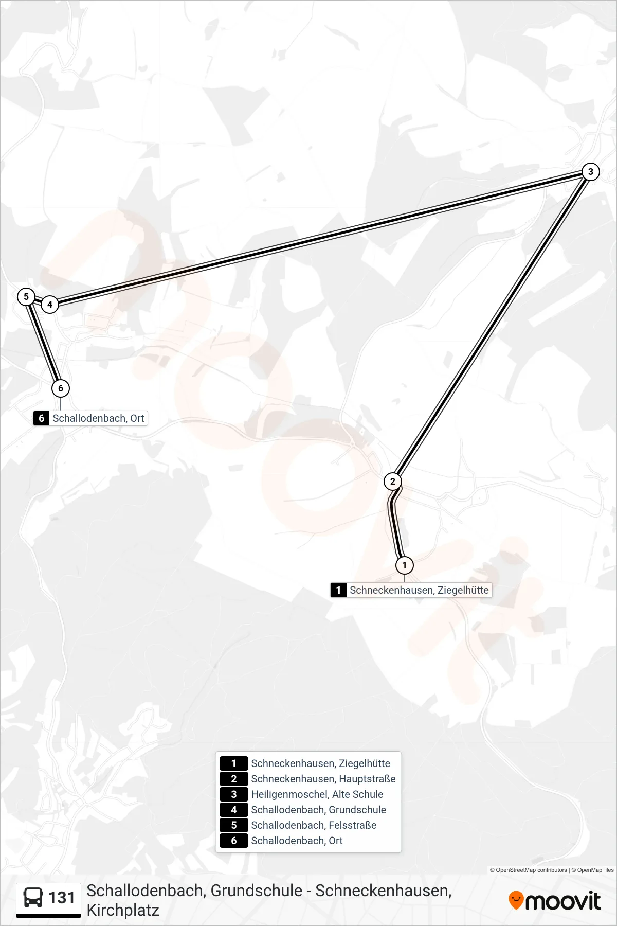 131 bus Line (Schallodenbach, Ort) route and stops on a map