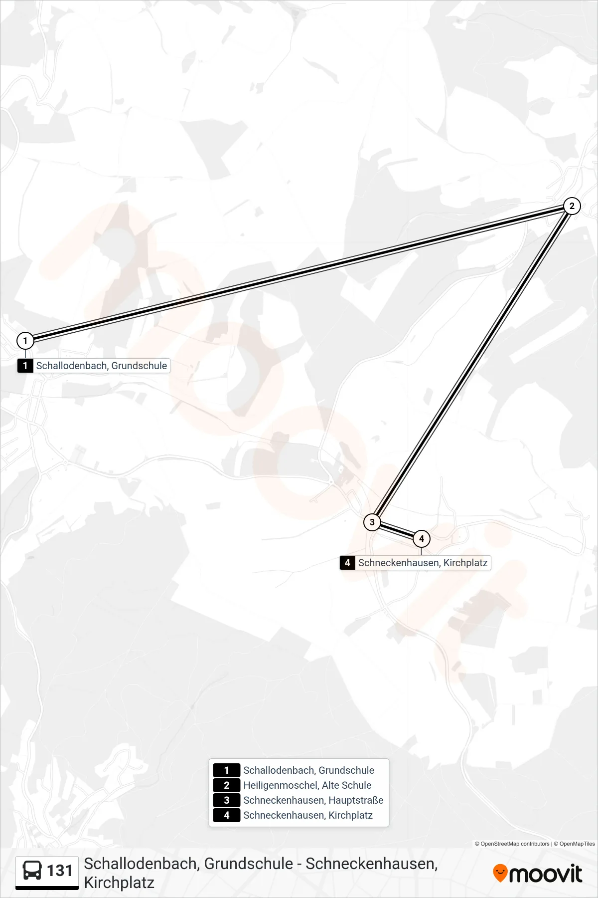 131 bus Line (Schneckenhausen, Kirchplatz) route and stops on a map