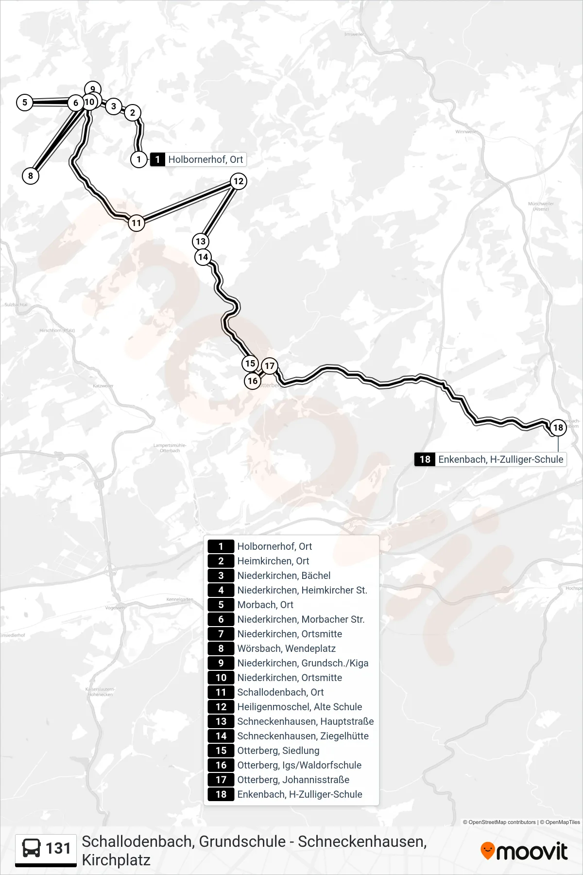 131 bus Line (Enkenbach, H-Zulliger-Schule) route and stops on a map