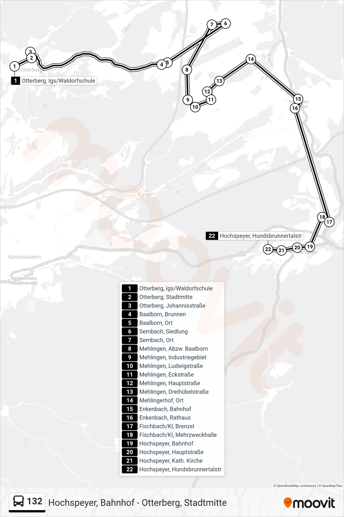132 bus Line (Hochspeyer, Hundsbrunnertalstr) route and stops on a map